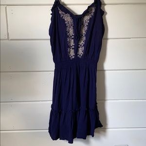 Blue Spaghetti Strap Dress with Embroidery Detail
